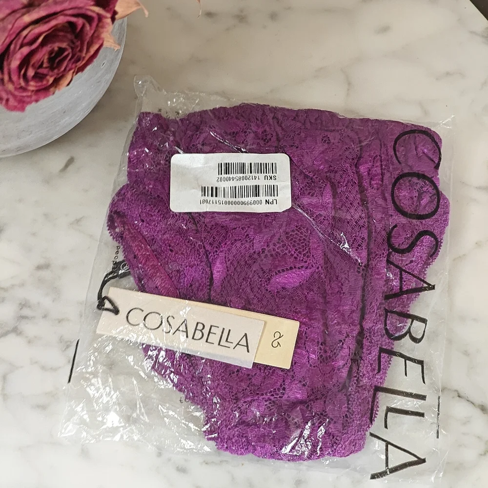 Cosabella Never Say Never Racie Lace Racerback Bralette in Swiss Beet | Large - Picture 4 of 9